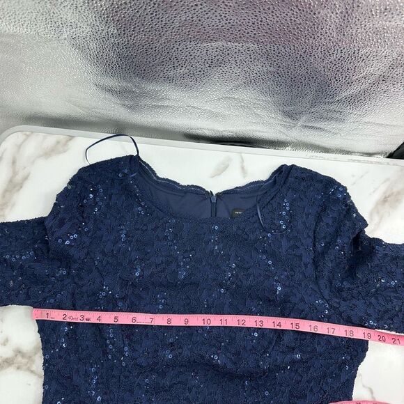 Alex Evenings Women’s Maxi Dress Size 16 Petite Navy Long Sleeve Mother bride - Picture 6 of 14